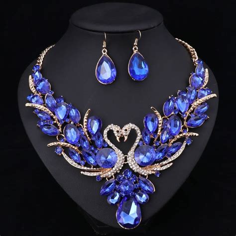 Bridal Jewelry Sets Gold Color Swan Pendant Necklace Women T Party