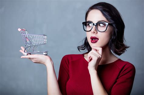 Woman With Shopping Cart Stock Photo Download Image Now Adult