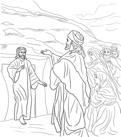 Colour a picture of jesus and add a simple sad face. Jesus Raises Lazarus from the Dead Coloring page | Free ...