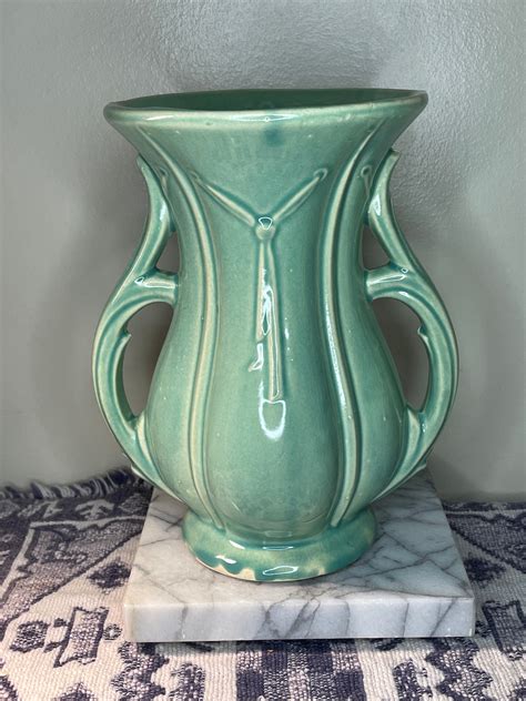 8 Inch Mccoy Turquoise Vase Etsy