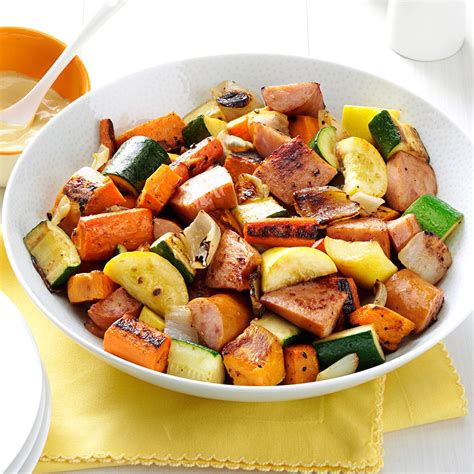 This is one of those recipes that is incredibly tempting to sample away until there's not much left (i'm speaking from experience here). Roasted Kielbasa & Vegetables Recipe | Taste of Home