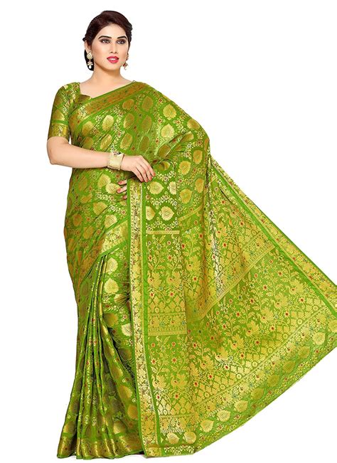 Buy Green Zari Silk Traditional Saree Online