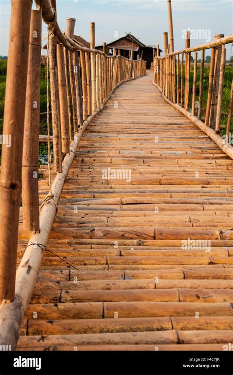 Brown Bamboo Bridge At Inle Lake Stock Photo Alamy