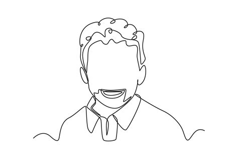 Continuous One Line Drawing A Curly Haired Boy Laughed World Laughing
