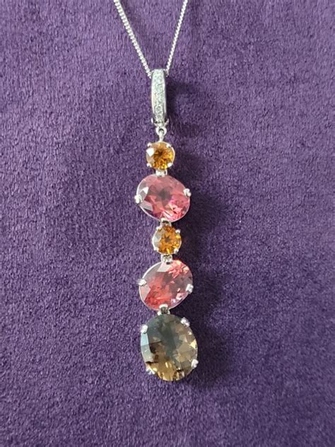 Pre Owned Modern Mixed Gemstone Pendant And Chain Andrews Jewellers