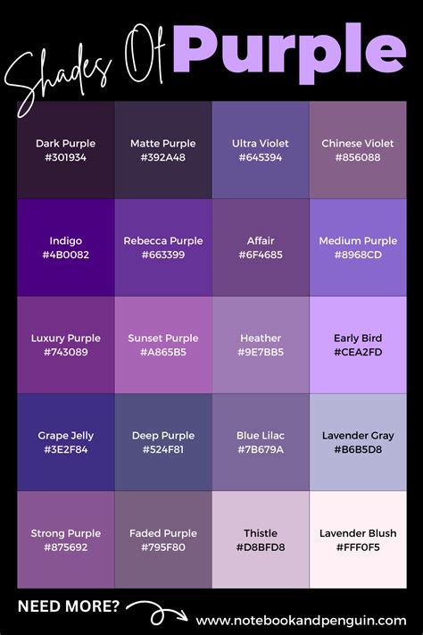 Purple Color Names Purple Hex Purple Color Chart Hair Color Names Purple Colour Shades