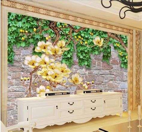 Custom Photo Mural 3d Room Wall Paper Flower Vine Magnolia Flower Brick