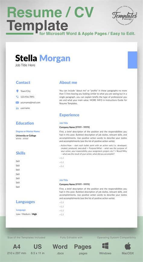 And that's what you'll discover here. "Stella Morgan" Simple and Basic Resume CV Template for Word & Pages / US Letter & A4 Files + 1 ...