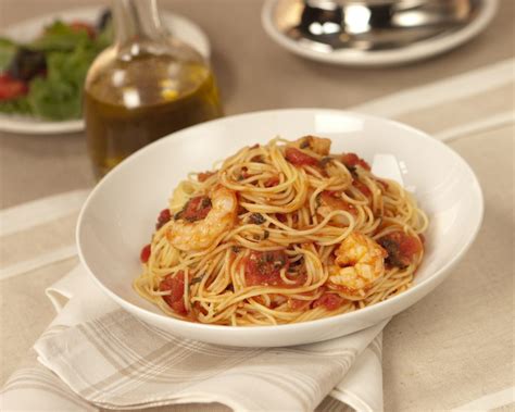 A dozen shrimp is just 85 calories, plus shrimp is packed with protein and selenium, a powerful antioxidant. Angel Hair with Shrimp and Fresh Basil - Mueller's Recipes ...