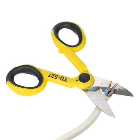 Use your fingers to twist the wire around within the open scissors so that the sheathing gets completely scored. Multipurpose Steel Electrician Scissors Shears Cut/Strip ...