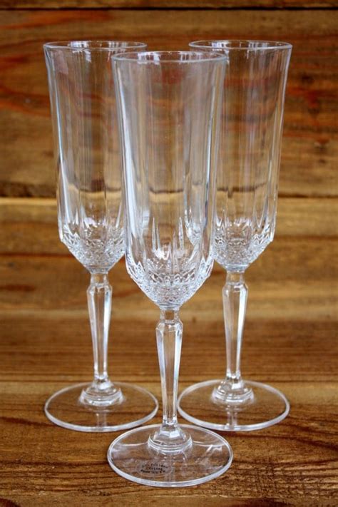Vintage 24 Lead Crystal Champagne Flutes Set Of Three