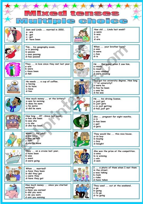 Mixed Tenses Multiple Choice English Esl Worksheets For Distance My