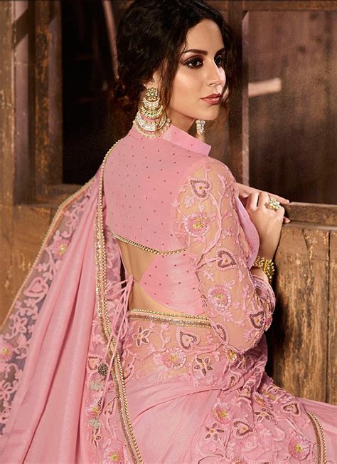 Light Pink Embroidered Wedding Saree Sarees Designer Collection