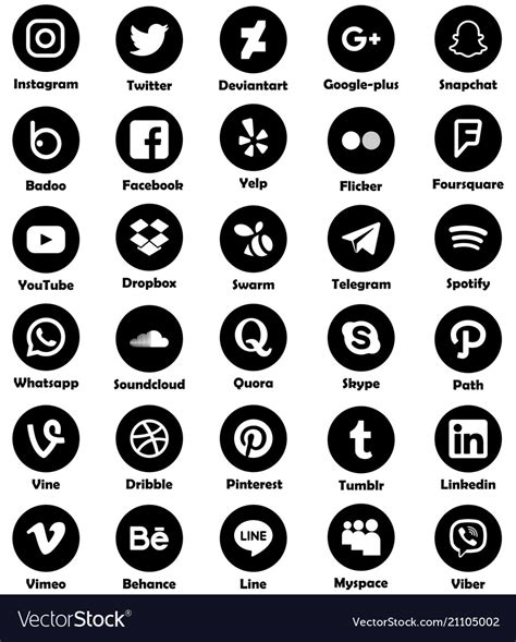 Black And Rounded Popular Social Media Icon Set Vector Image