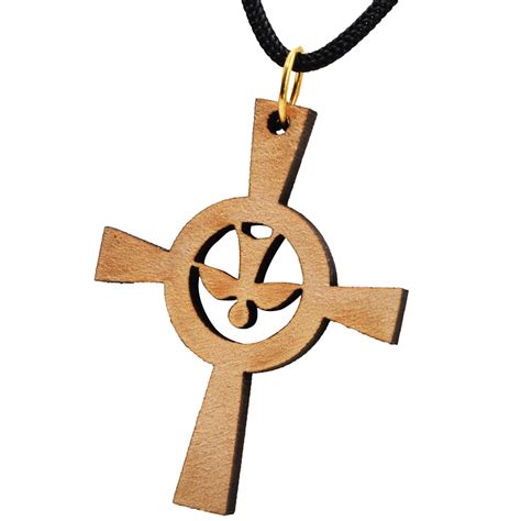 Holy Spirit Dove Cross Necklace Olive Wood From Bethlehem
