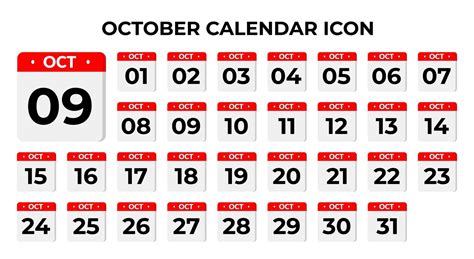 October Calendar Vector Art Icons And Graphics For Free Download