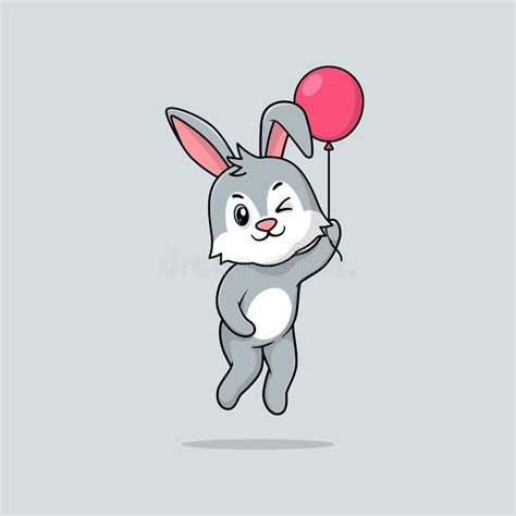 Vector Cute Baby Rabbit Cartoon Floating Holding Ballon Icon