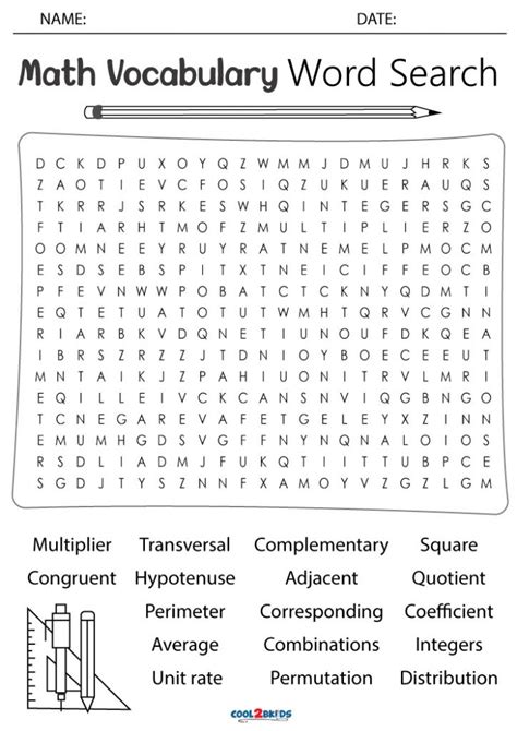 Printable Math Word Search