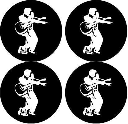 Man With Guitar Rubber Round Coaster Set 4 Pack Great Gift Idea