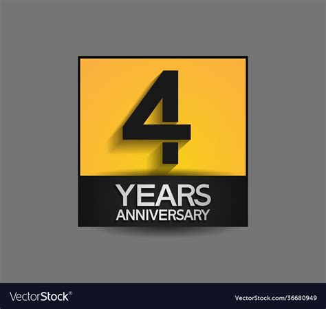 4 Years Anniversary In Square Yellow And Black Vector Image