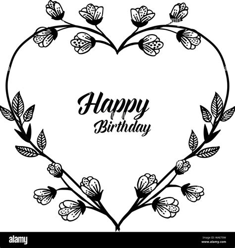 Pattern Card Happy Birthday Design Silhouette Flower Frame Vector