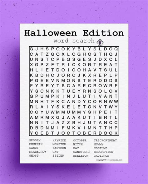 Free Halloween Word Search Printable Game Sheets Crazy Laura