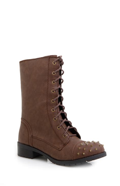 Studded Toe Combat Boots In Brown Dailylook