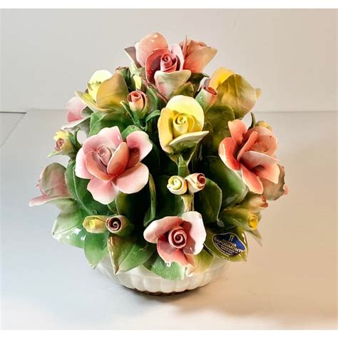 Capodimonte Porcelain Centerpiece Pink Yellow Flowers Bouquet Chairish