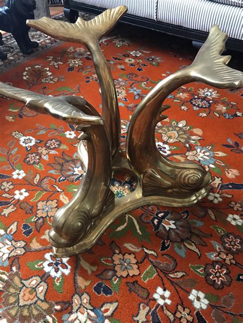 Vintage Solid Brass Dolphin Table With Glass Top Etsy Uk