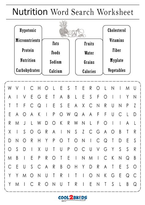 Printable Nutrition Word Search Cool2bkids