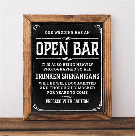 Chalkboard Wedding Signs Printable Open Bar Wedding Sign