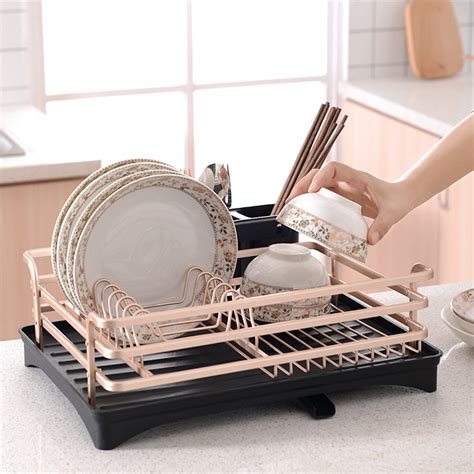 Dish Drainer Dish Drying Rack With Drip Tray And Utensil Holder Cup For