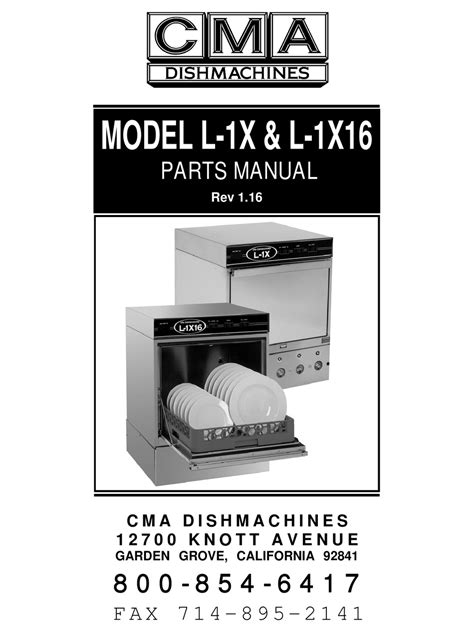 Cma Dishmachines Cma L 1x Dishwasher Parts Manual Manualslib