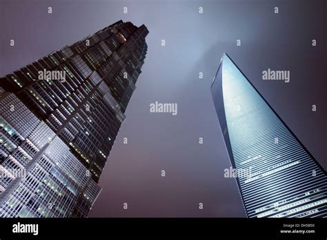 Illuminated Jin Mao Tower And Shanghai World Financial Center At Night