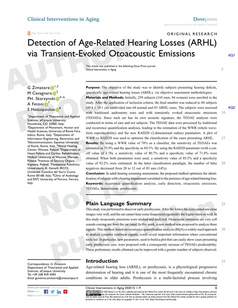 Pdf Detection Of Age Related Hearing Losses Arhl Via Transient