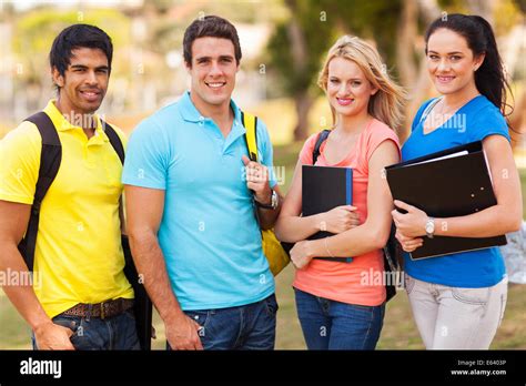 Group Of College Friends Standing Outdoors On Campus Stock Photo Alamy