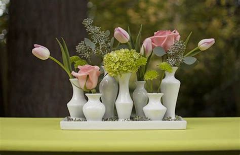 Ceramic Vase Cluster Tray Set Rectangle Bud Vase Centerpiece White
