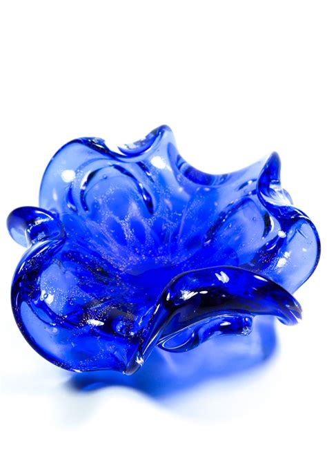 Semal Blue Murano Glass Centerpiece With Gold Leaf 24kt Made Murano Glass