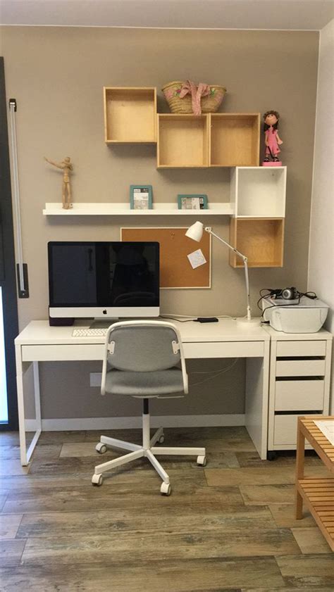 Diy ikea desk hack with adhesive vinyl (via lovelyindeed.com). diy-corner-workspace-with-mike-desk-and-box-storage-walls ...