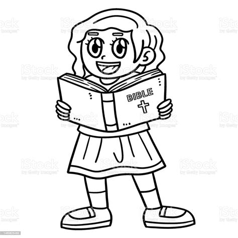 christian girl reading the bible isolated coloring stock illustration download image now