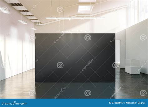 Blank Black Wall Mockup In Sunny Modern Empty Gallery Stock Image