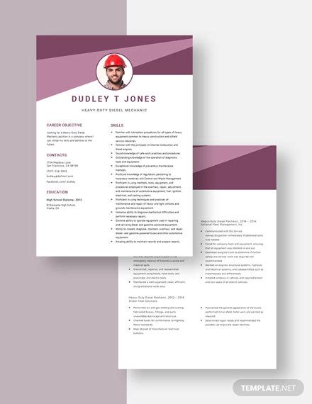 / 6+ mechanic resume templates. Heavy-Duty Diesel Mechanic Resume Template - Word (DOC) | Apple (MAC) Pages.