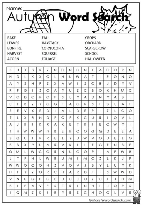 Autumn Word Search Monster Word Search