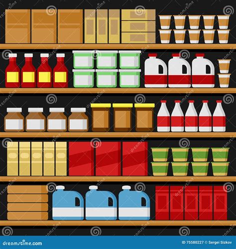 Supermarket Shelfs Shelves With Products Stock Vector Illustration