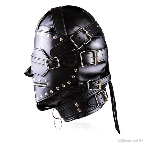 2020 New Bondage Luxury Full Leather Bondage Hood Gimp Mask With Blindfold And Locking Mouth Zip