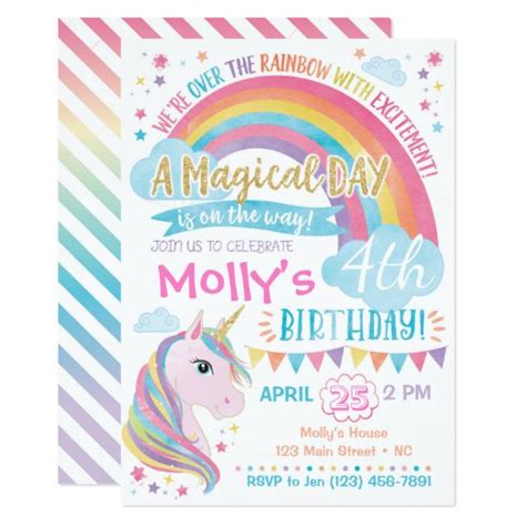 Magical Unicorn Birthday Invitation Rainbow Invite