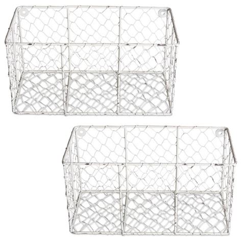 Dii Metal Small Wall Mount Chicken Wire Basket In Antique White Set Of