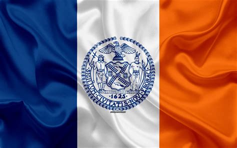 Download Wallpapers Flag Of New York City 4k Silk Texture American