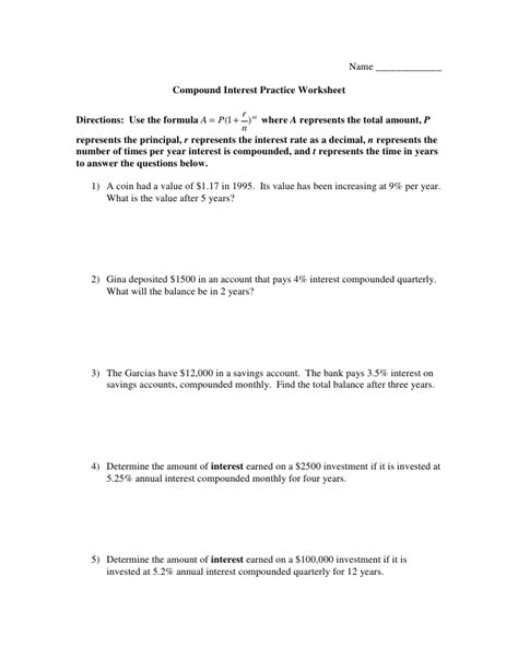 Compound and simple interest rates. Compound Interest Worksheet