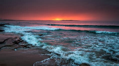 Download Wallpaper 2560x1440 Sea Horizon Sunset Waves